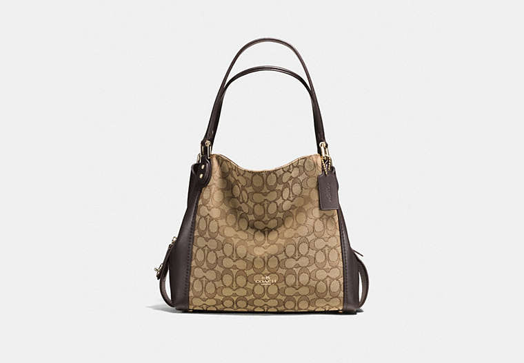 COACH®,EDIE SHOULDER BAG 31 IN SIGNATURE JACQUARD,Leather,Large,Khaki/Brown/Light Gold,Front View