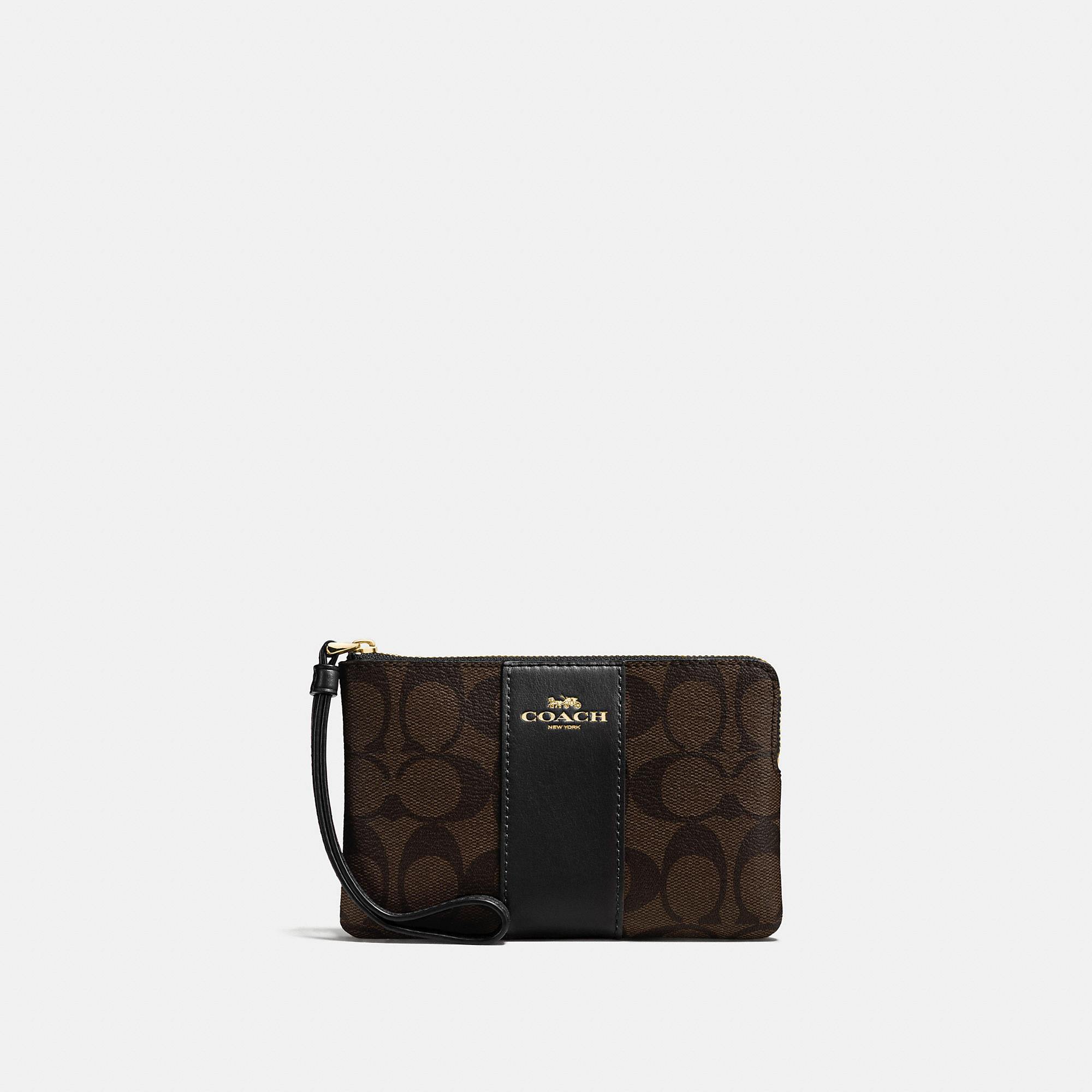 Coach Outlet Corner Zip Wristlet In Signature Canvas In Brown