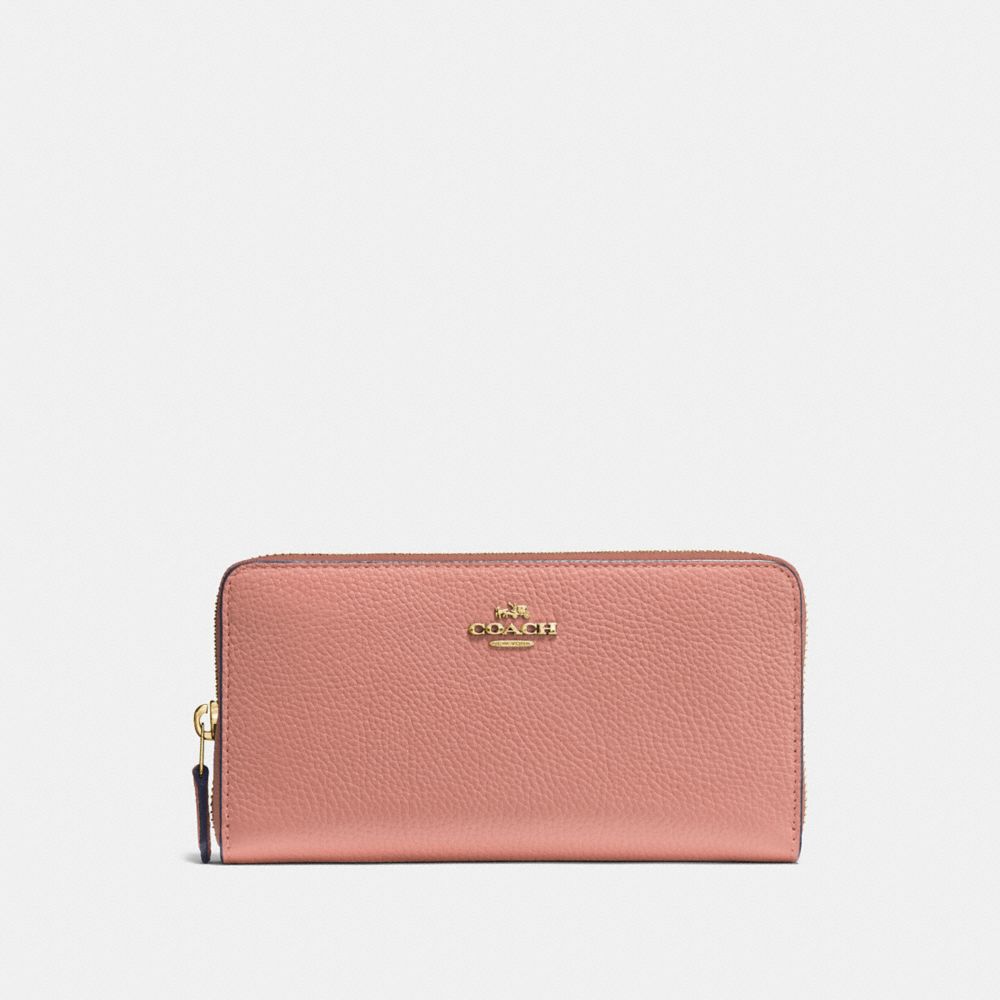 COACH®,ACCORDION ZIP WALLET,Pebbled Leather,Gold/Light Peach,Front View