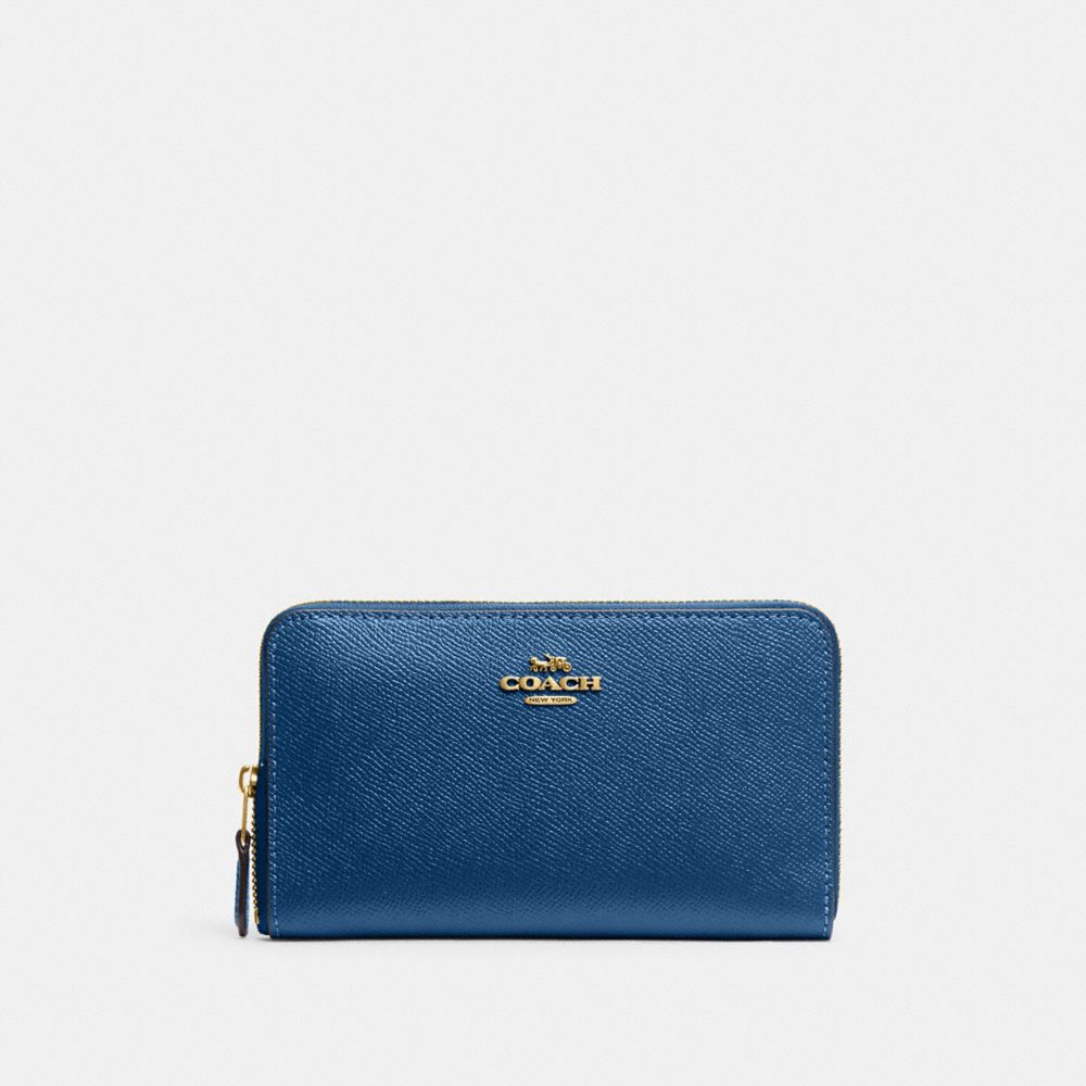 Coach Medium Zip Around Wallet In Brass/blue