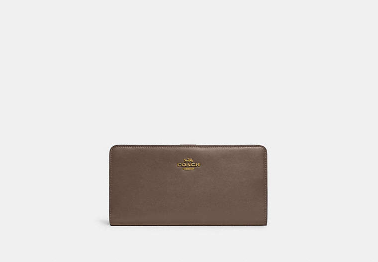 COACH®,SKINNY WALLET,Calf Leather,Mini,Brass/Dark Stone,Front View