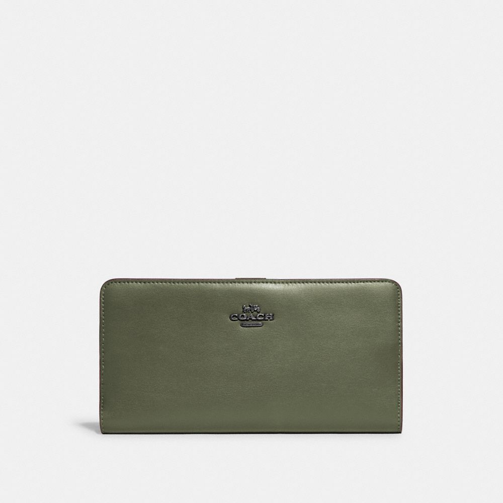Coach Skinny Wallet In Pewter/army Green