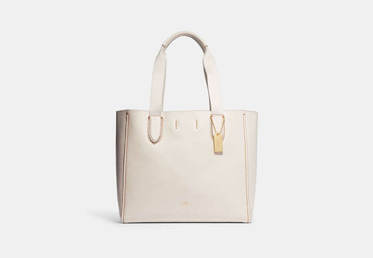 COACH®,DERBY TOTE,Pebbled Leather,Large,Everyday,Gold/Chalk,Front View
