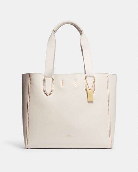 COACH®,DERBY TOTE,Pebbled Leather,Large,Everyday,Gold/Chalk,Front View