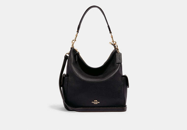COACH®,PENNIE SHOULDER BAG,Pebbled Leather,Large,Gold/Black,Front View