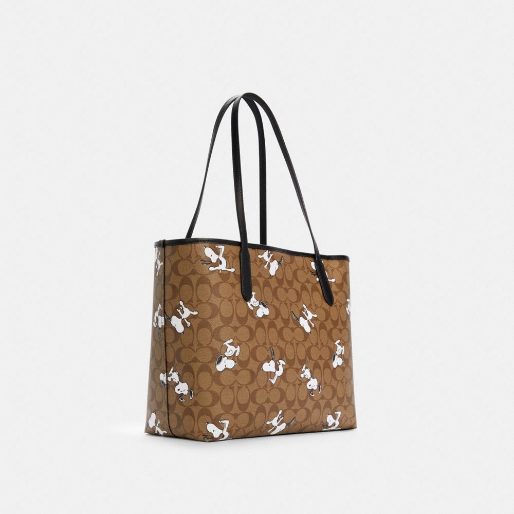 Coach Outlet Coach X Peanuts City Tote In Signature Canvas With Snoopy Print