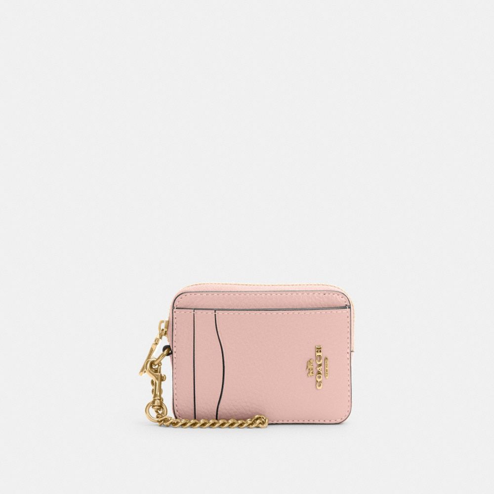 coach zip card case pink