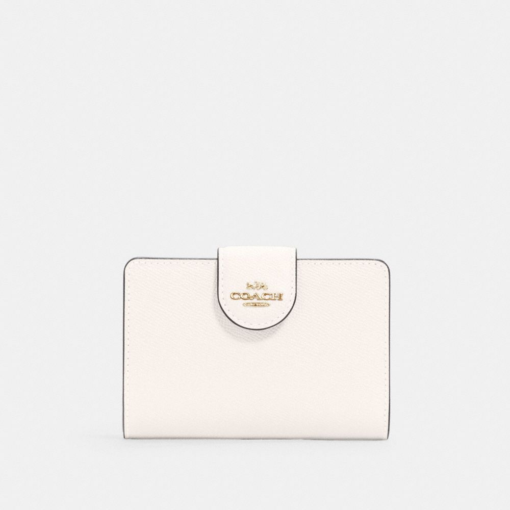 COACH®,Medium Corner Zip Wallet,Leather,Bi Fold,Casual,White,Front View