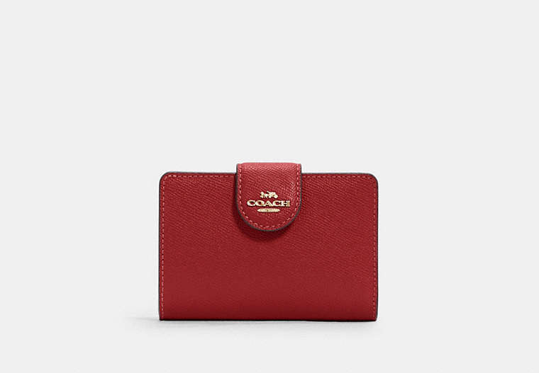 COACH®,MEDIUM CORNER ZIP WALLET,Leather,Mini,Gold/1941 Red,Front View
