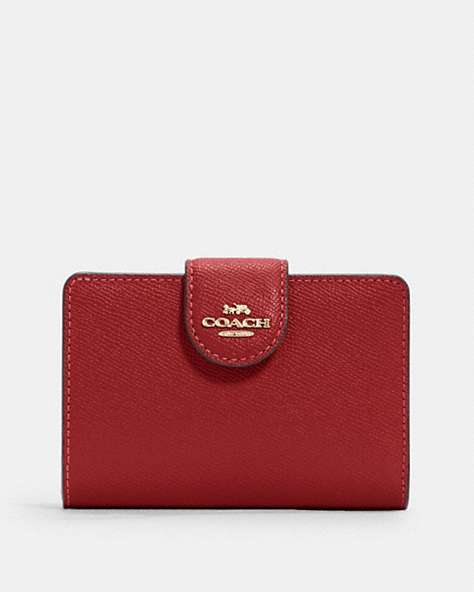 COACH®,MEDIUM CORNER ZIP WALLET,Leather,Mini,Gold/1941 Red,Front View