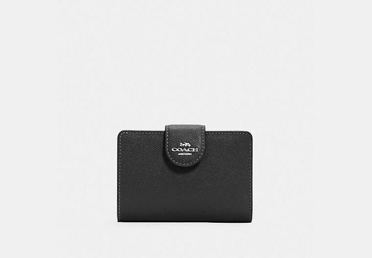 COACH®,MEDIUM CORNER ZIP WALLET,Leather,Mini,Silver/Black,Front View