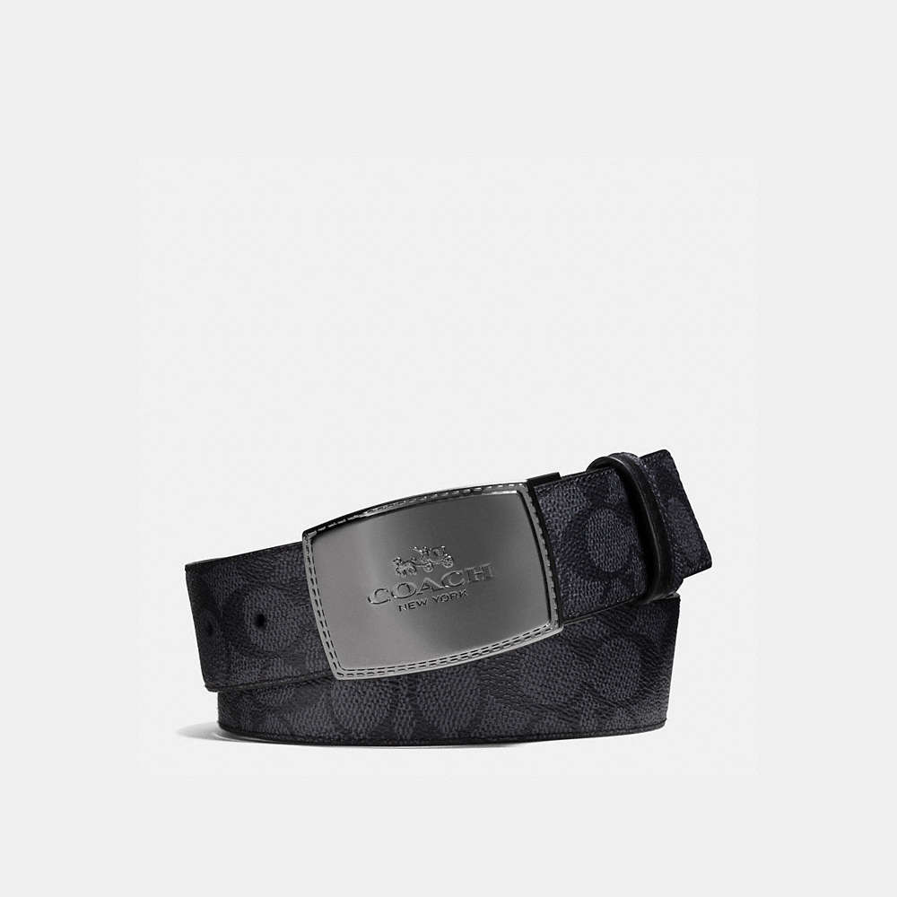 Shop Coach Stitched Plaque Buckle Cut To Size Reversible Belt, 38mm In Charcoal/black