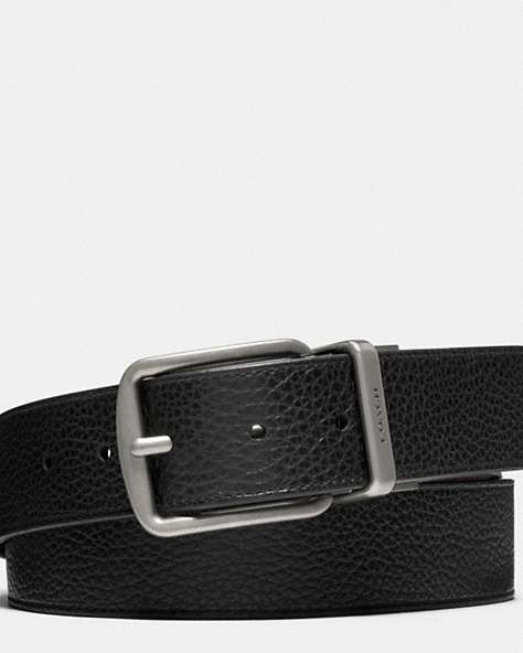 COACH®,HARNESS BUCKLE CUT-TO-SIZE REVERSIBLE BELT, 38MM,Black Dark Brown,Front View