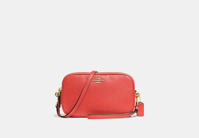 COACH®,SADIE CROSSBODY CLUTCH,Leather,Light Gold/Deep Coral,Front View