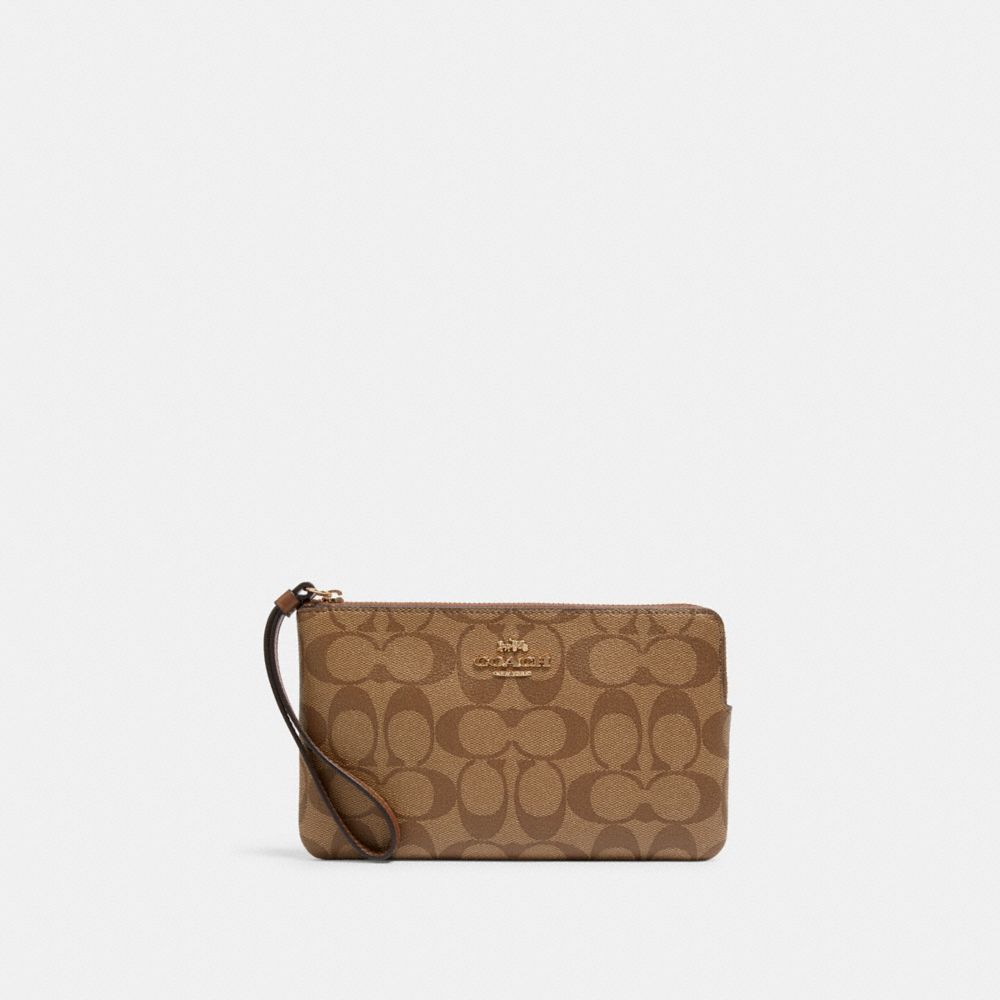 Large Corner Zip Wristlet in Signature Canvas - Brown