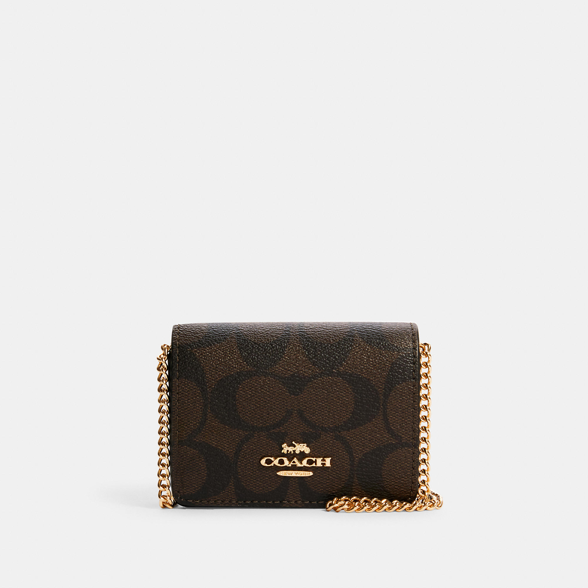 Coach Outlet Women's Mini Wallet On A Chain In Signature Canvas - Gold/brown Black