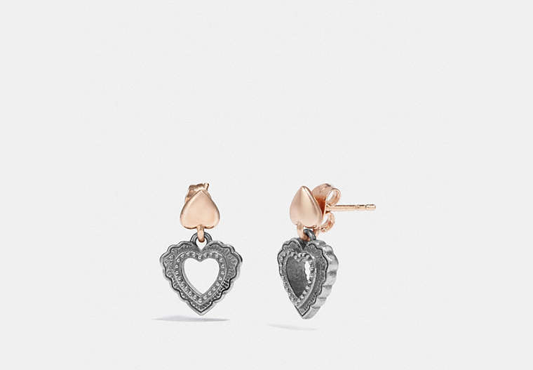 COACH®,SCALLOP HEART DROP EARRINGS,Metal,Rose Gold/Silver,Front View