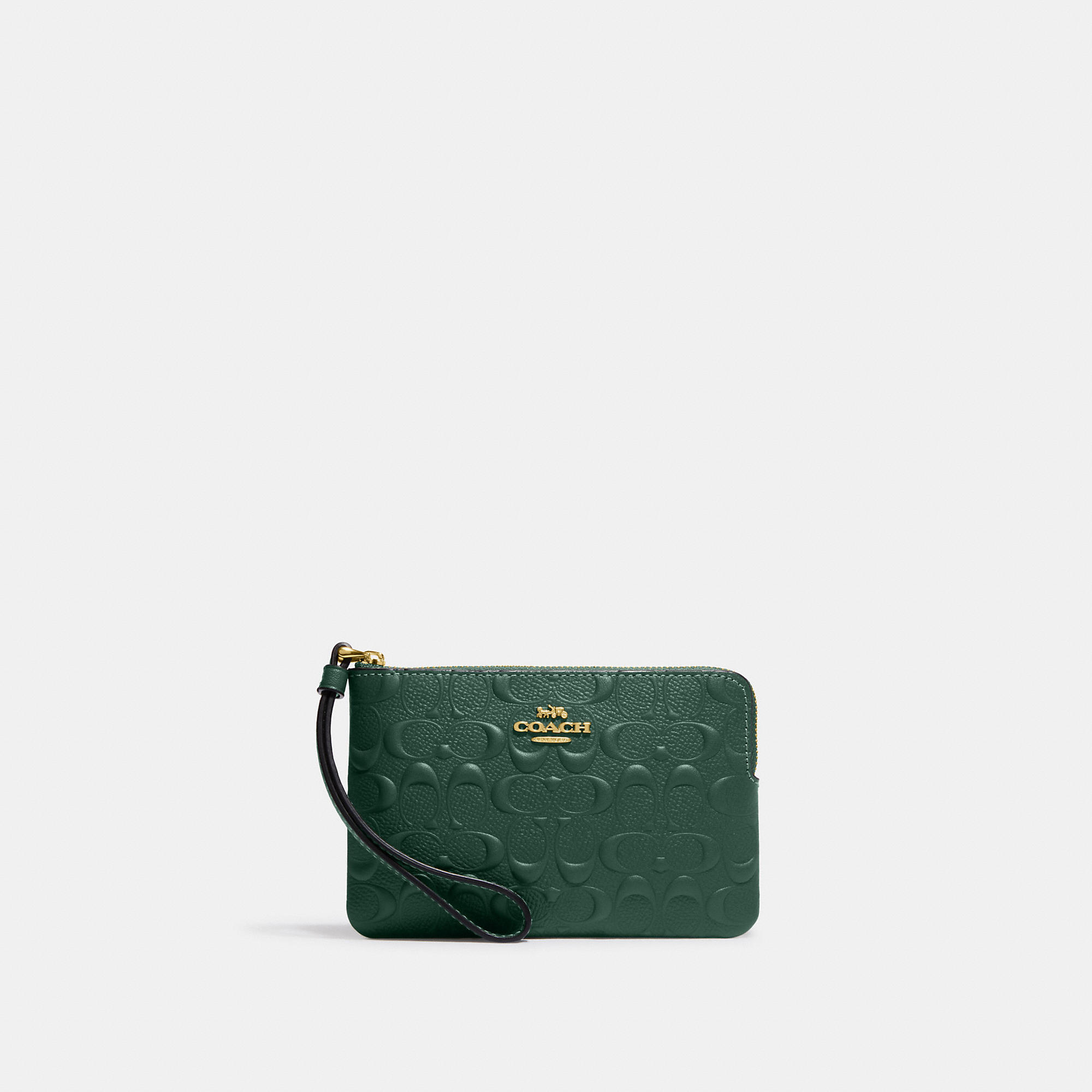 Coach Outlet Corner Zip Wristlet In Signature Leather In Green