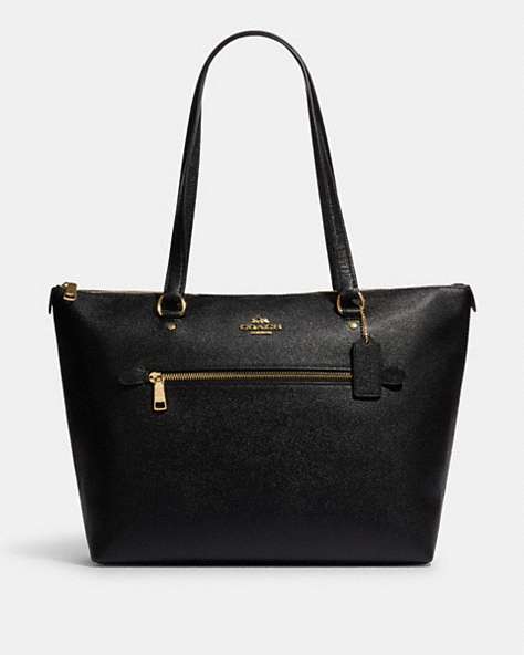 COACH®,GALLERY TOTE,Crossgrain Leather,Large,Gold/Black,Front View
