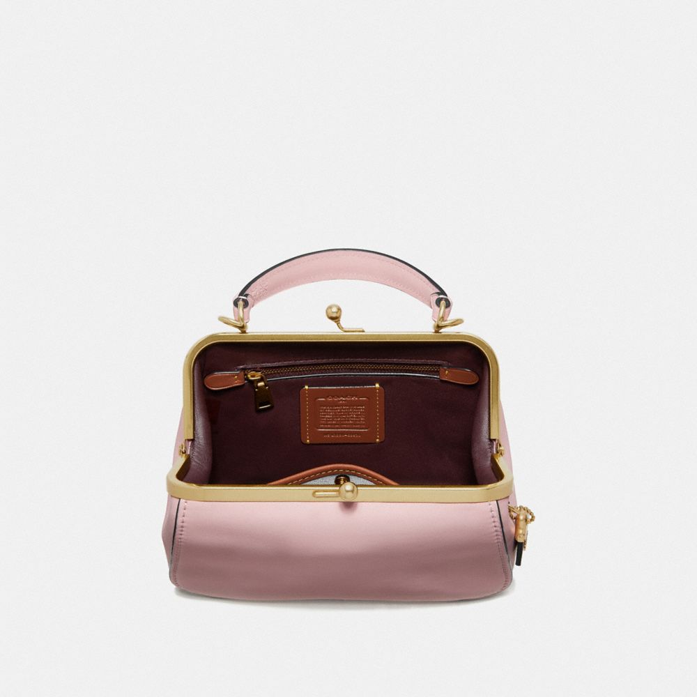 COACH®,FRAME BAG 23,Leather,Small,Brass/Blossom,Inside View,Top View