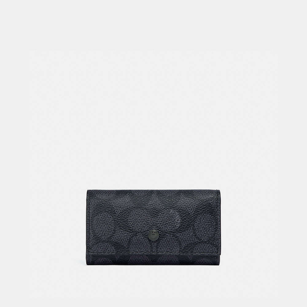 Coach Four Ring Key Case In Signature Canvas In Charcoal
