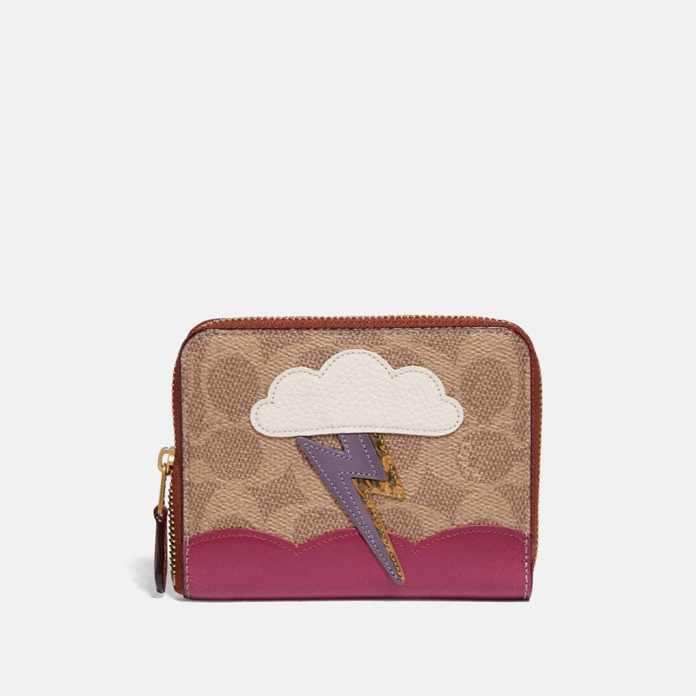 COACH® | Small Zip Around Wallet In Signature Canvas With Lightning Cloud  Applique And Snakeskin Detail