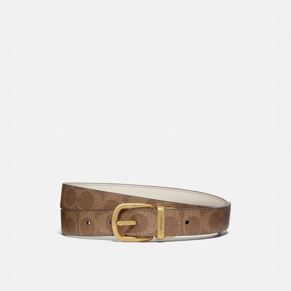 Coach Harness Monogrammed Reversible Belt In Chalk/tan/brass