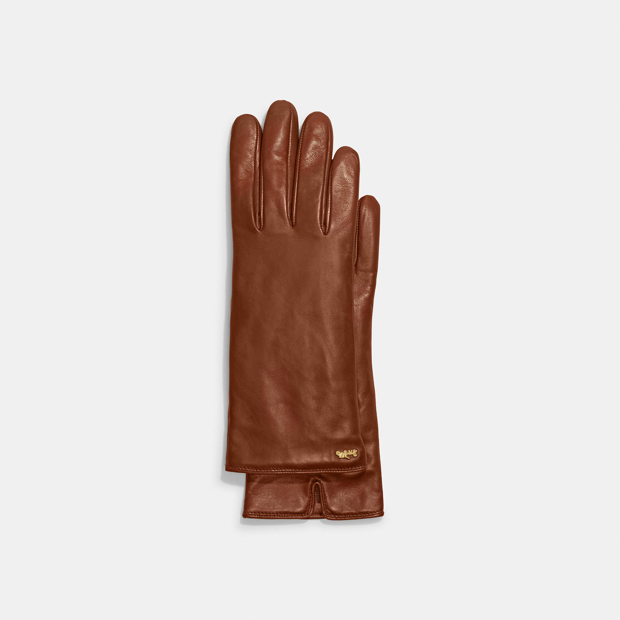 Coach Outlet Horse And Carriage Leather Tech Gloves In Brown