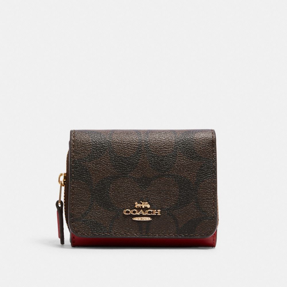 boxed mini wallet on a chain in signature canvas