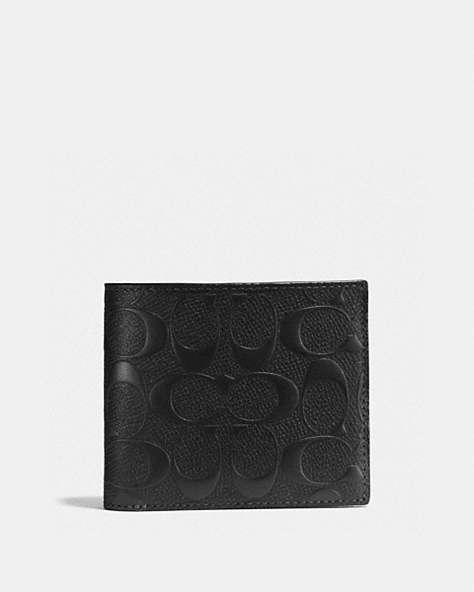 COACH®,3-IN-1 WALLET IN SIGNATURE LEATHER,Mini,Black,Front View