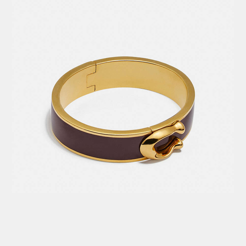 Coach Signature Large Hinged Bangle In Gold/wine