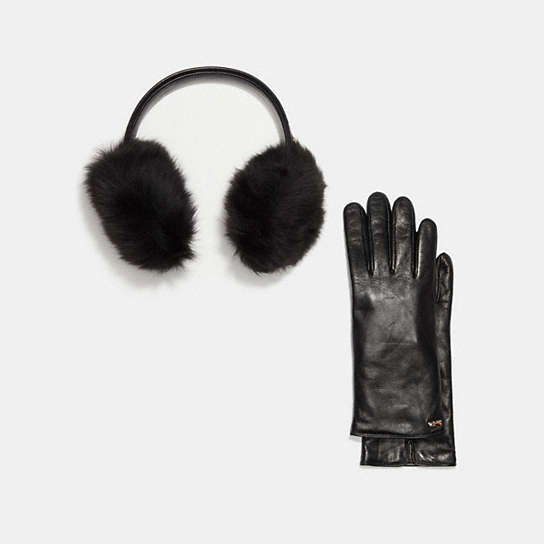 Sculpted Signature Leather Tech Gloves & Shearling Earmuffs | COACH®