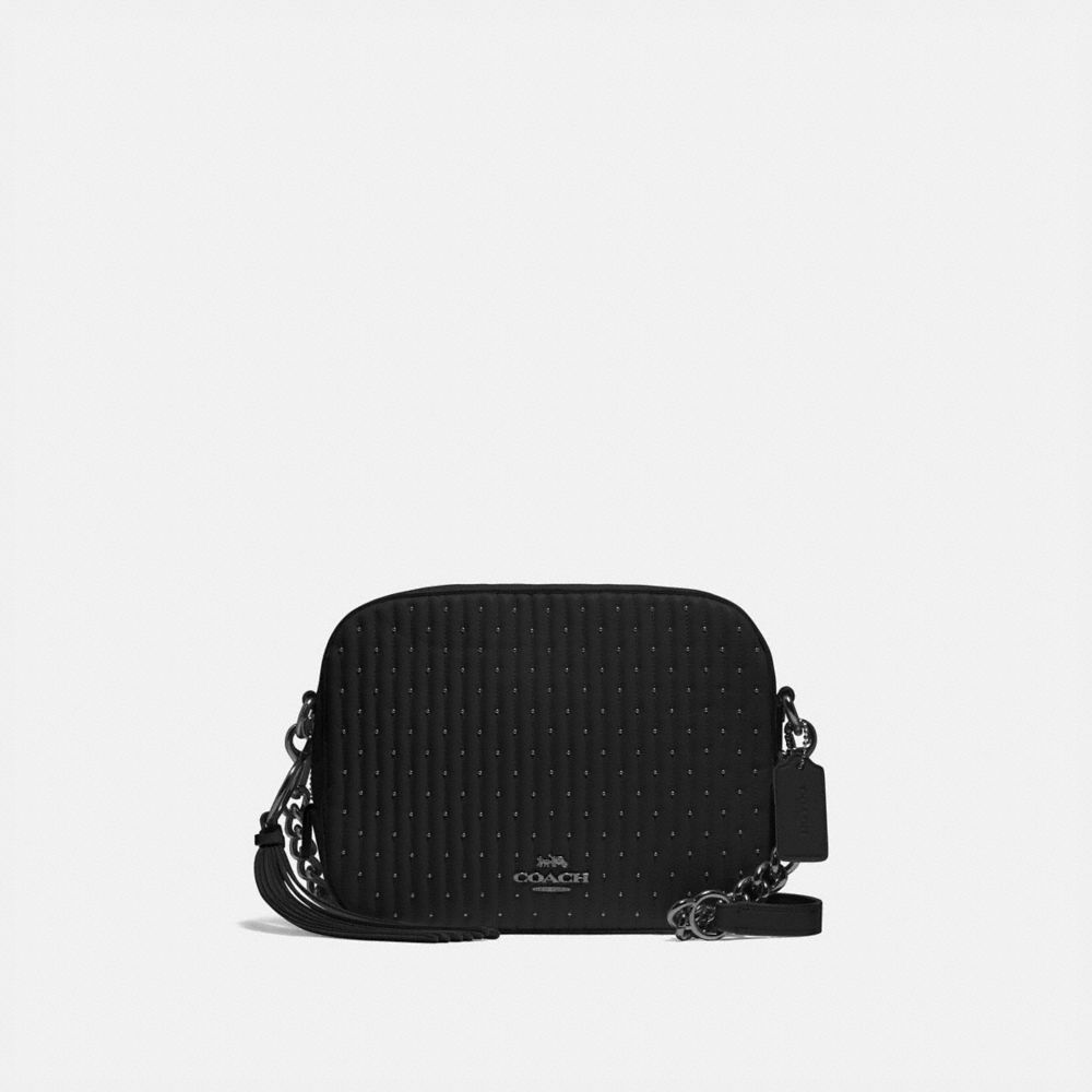 Black quilted leather camera bag