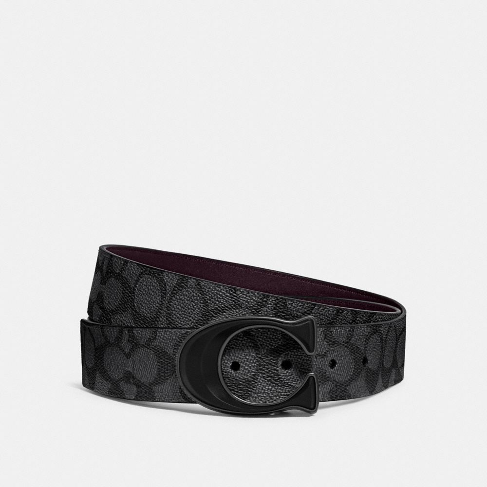 Coach Gray & Burgundy Reversible Signature Buckle Belt In Charcoal/oxblood