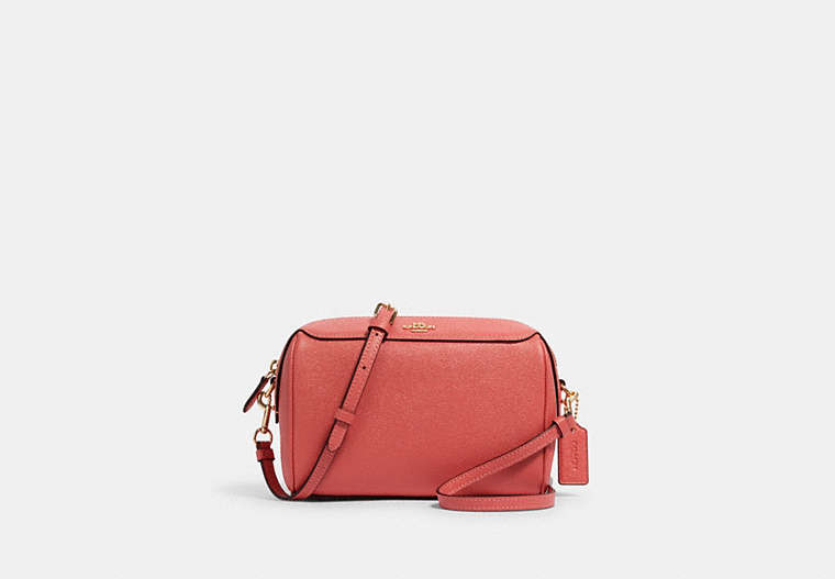 COACH®,BENNETT CROSSBODY,Leather,Mini,Gold/Bright Coral,Front View