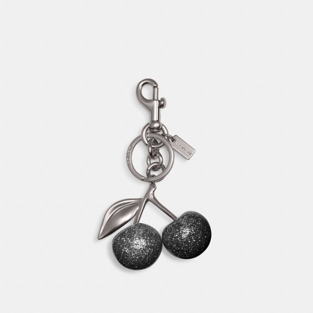 COACH®,Cherry Bag Charm,Bag Charm,Metal Material,Logo,3D Embellishment,Mixed Metal,Day Party,Black,Front View