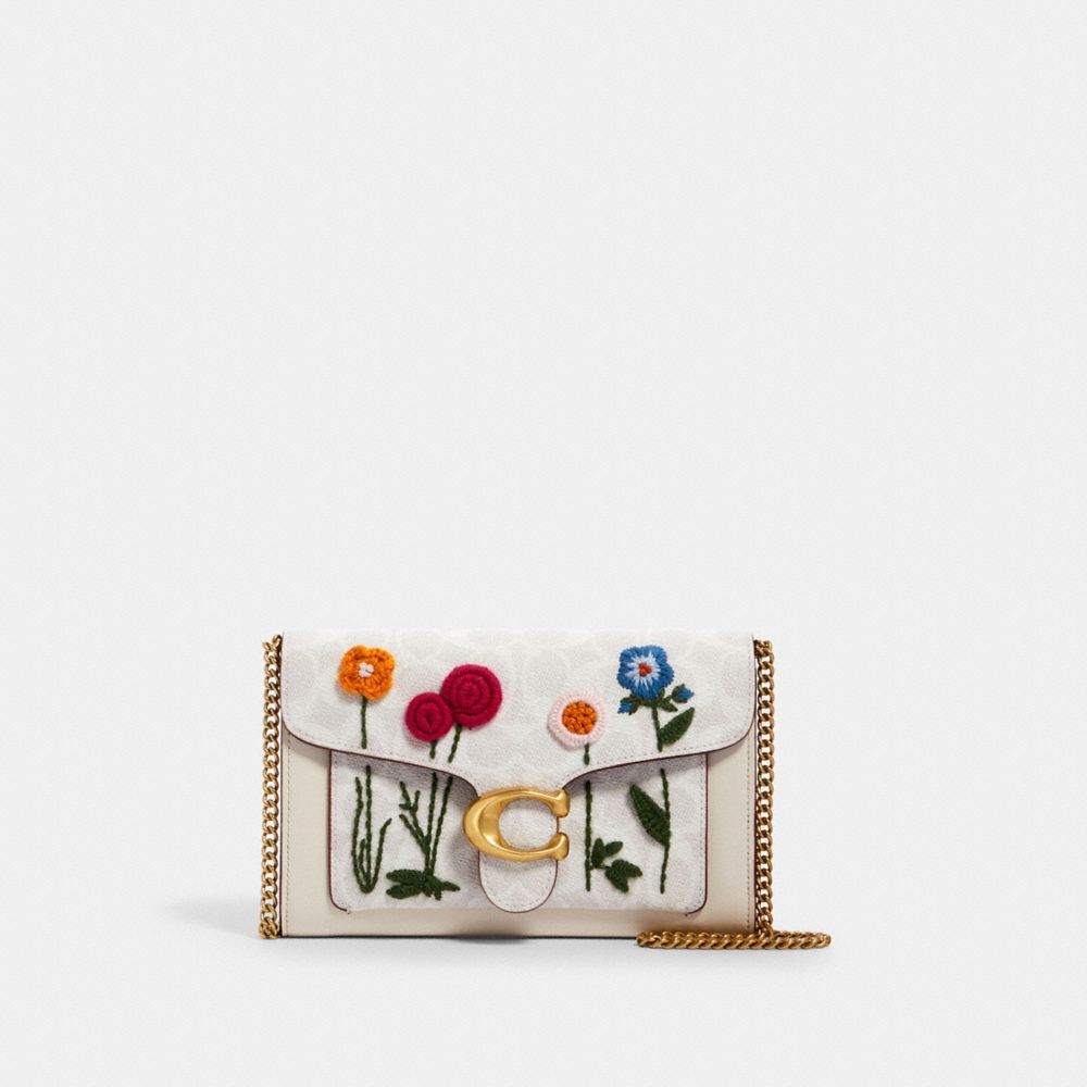COACH® Tabby Chain Clutch In Signature Canvas With Floral Embroidery
