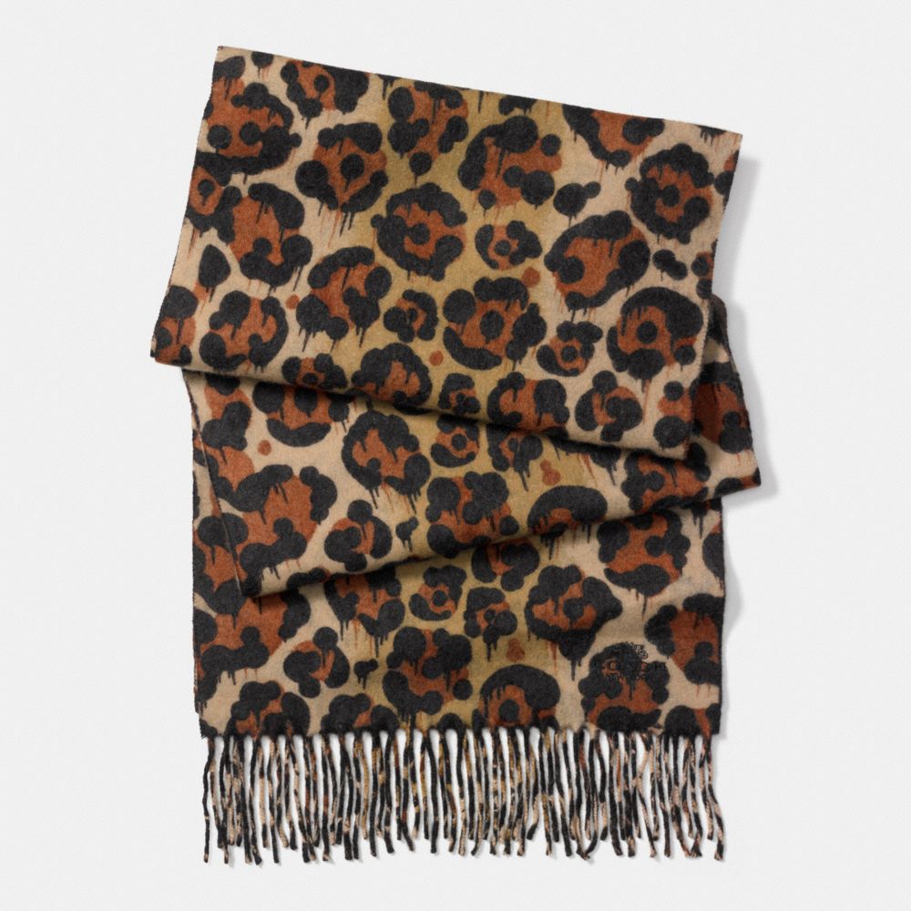 Woven Leopard Print Scarf Brown