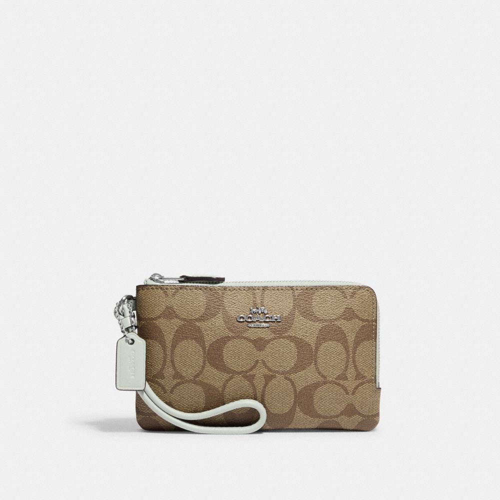 Coach Light Khaki Signature Heart Wristlet