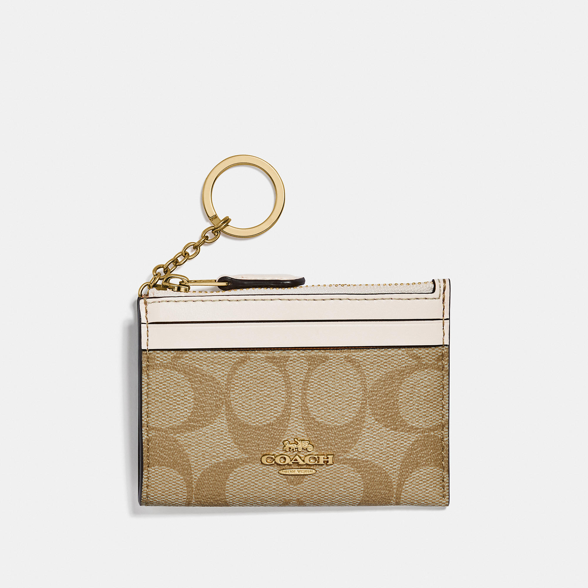 Coach Outlet Mini Skinny Id Case In Signature Canvas In Beige
