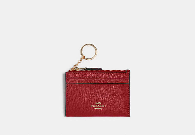 COACH®,MINI SKINNY ID CASE,Leather,Mini,Gold/1941 Red,Front View