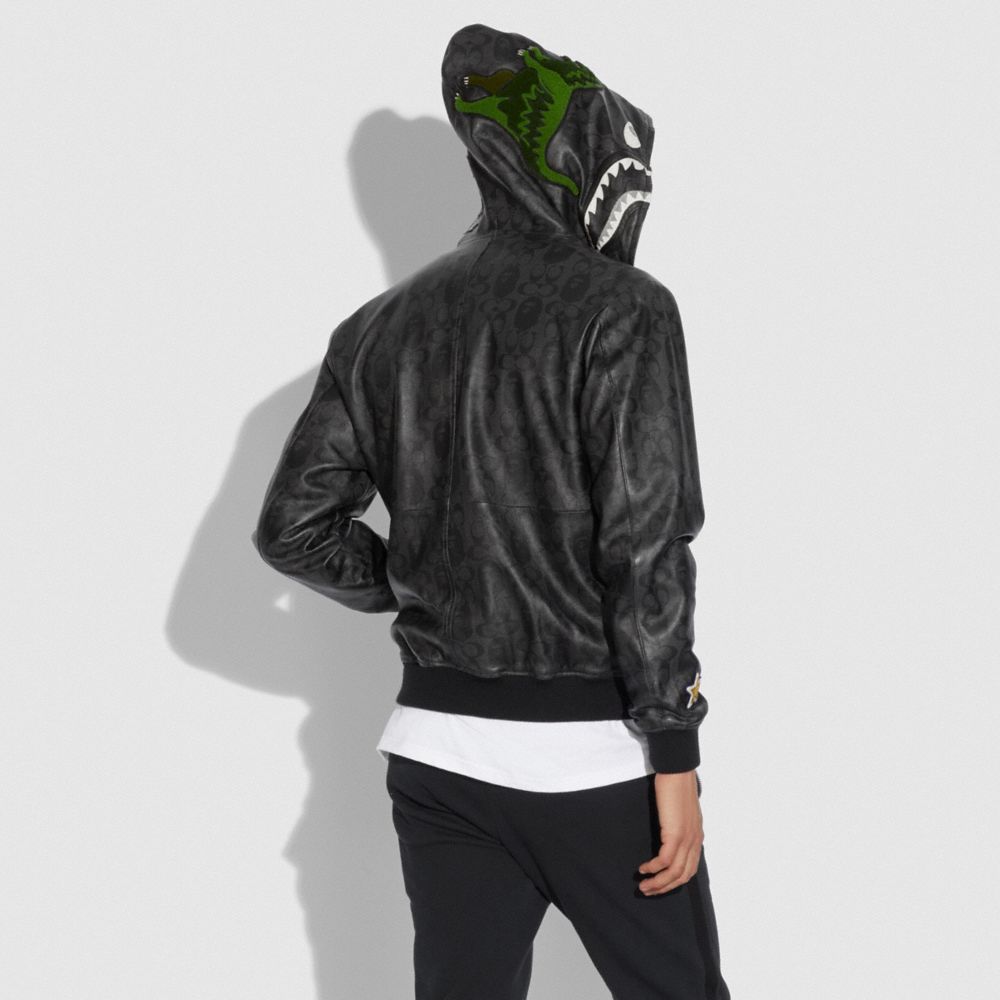 BAPE X Coach Leather Shark Jacket With Hooded