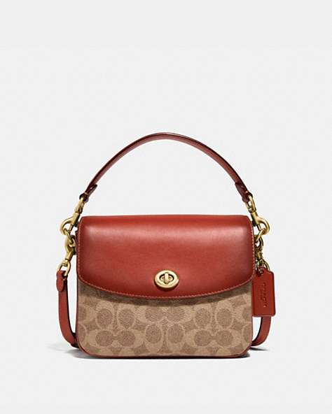 COACH®,CASSIE CROSSBODY 19 IN SIGNATURE CANVAS,pvc,Small,Brass/Tan/Rust,Front View