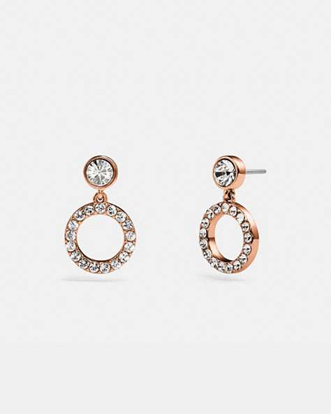 COACH®,HALO PAVE DROP STUD EARRINGS,Plated Brass,Rose Gold/Clear,Front View