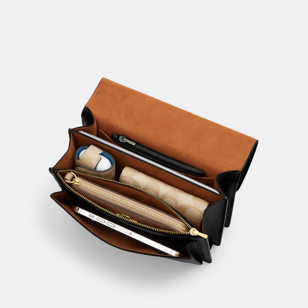 COACH®,Klare Crossbody Bag In Signature Canvas With Rivets,Leather,Canvas,Crossbody,PVC,Logo,Studded,Mixed Media,Color Blo...,Cream,Inside View, Top View