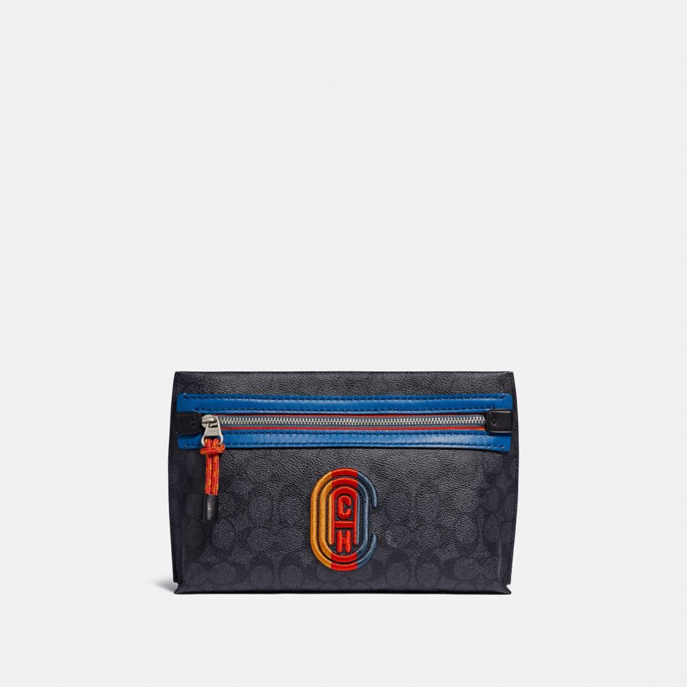 COACH®,Convertible Academy Pouch In Signature Canvas With Coach Patch,,Front View