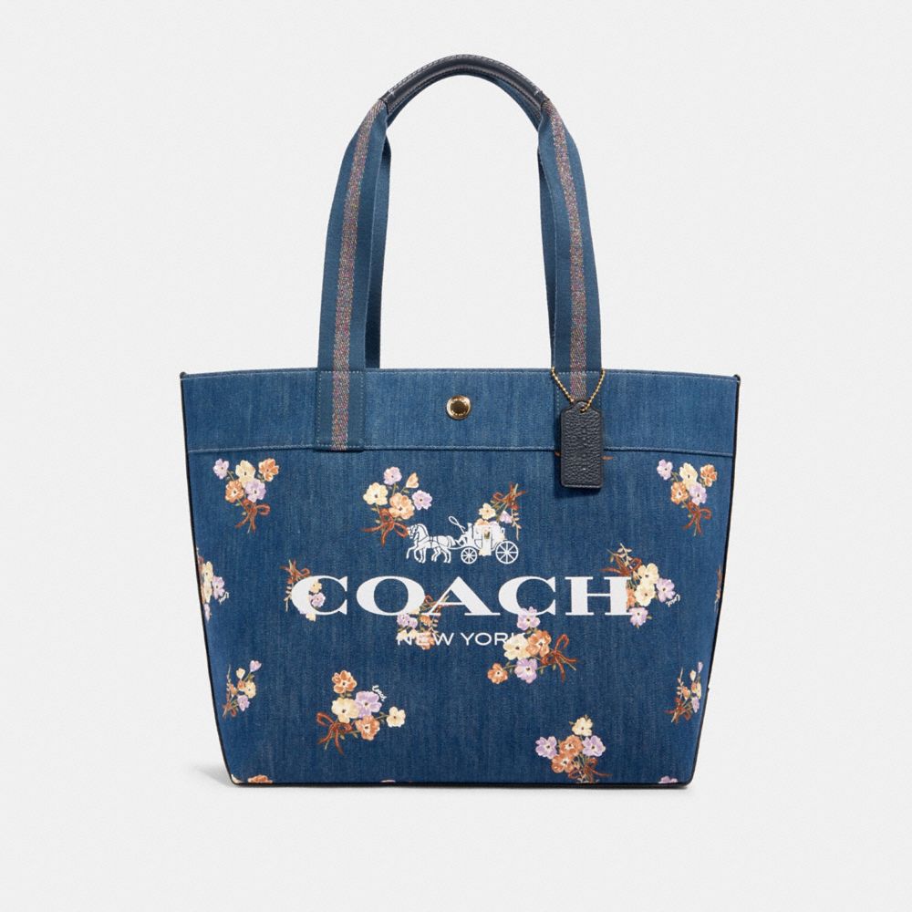 COACH Floral Print Tote Bag in Blue