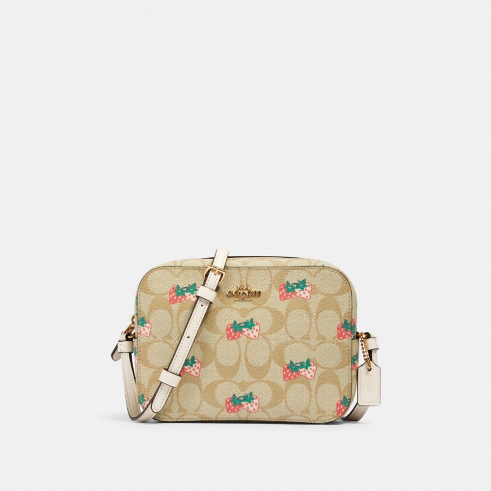 COACH® Outlet | Mini Camera Bag In Signature Canvas With Strawberry Print