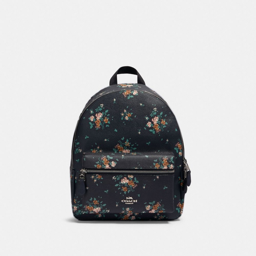 COACH® Outlet | Medium Charlie Backpack With Rose Bouquet Print