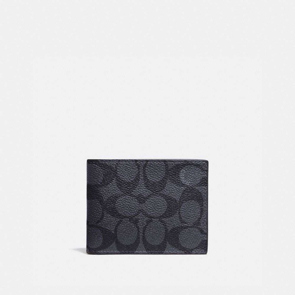 Coach Slim Billfold Wallet In Signature Canvas In Charcoal/black